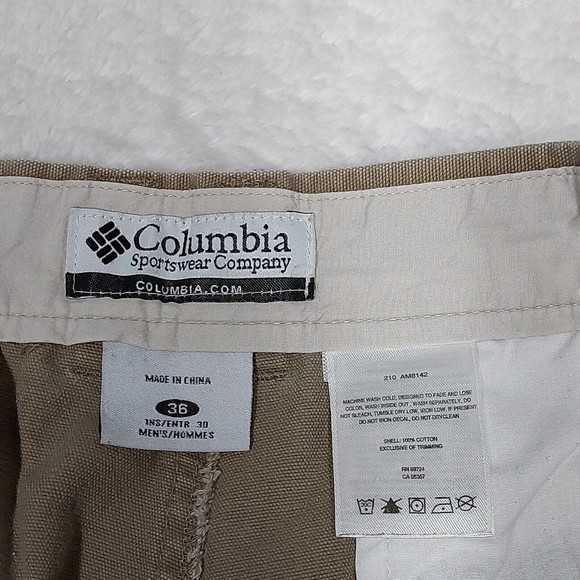 COLUMBIA Canvas Men's Outdoor Hiking Pants Size 36x30 Flat Front Tan Khaki - Picture 6 of 13